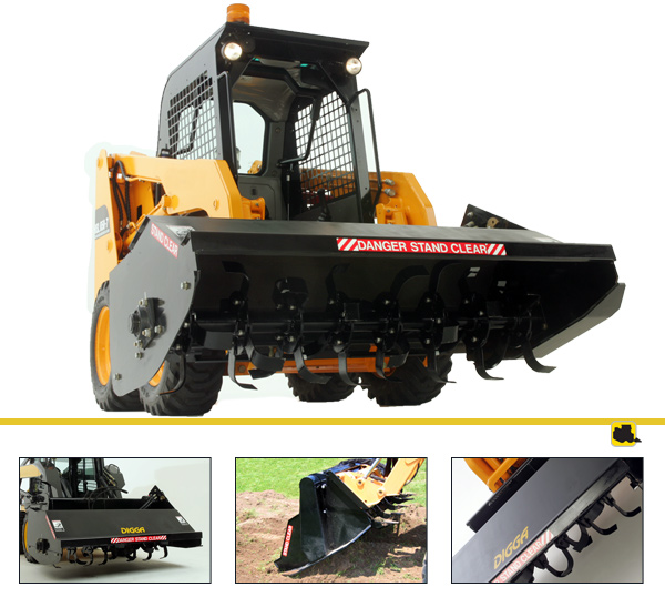 Rotary Tiller for Skid Steer Loaders with Scarifier Teeth